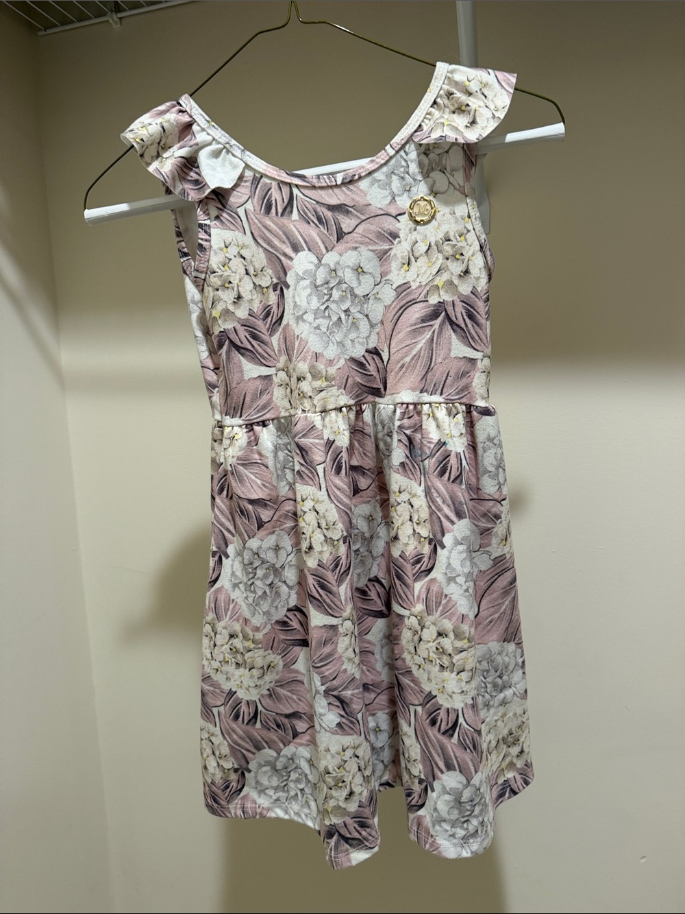 Girls Floral Ruffle Sleeve Dress in Blush Pink